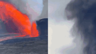<p>Hawaii's Kīlauea volcano erupts again<br></p> Hawaii's Kīlauea volcano erupts again; towering lava fountains soar up to 1200 ft—Watch